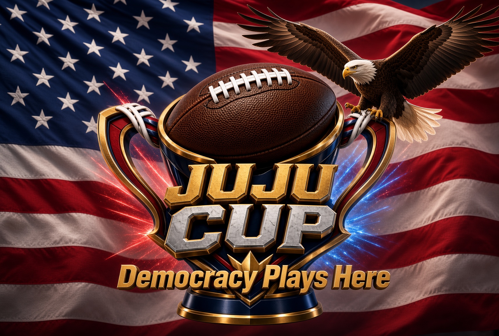 The JuJu Cup: a gold trophy cradling a football against an American flag